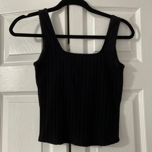 Black Square Neck Ribbed Crop Tank Top